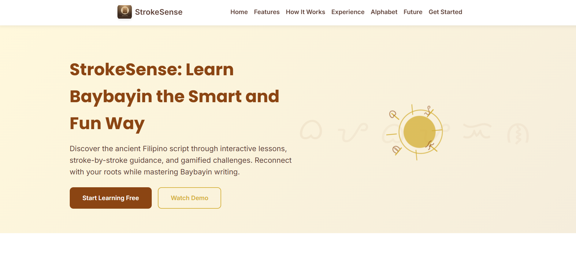 Screenshot of StrokeSense Baybayin learning application interface