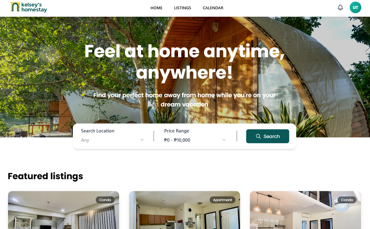 Screenshot of a travel stay finder web project